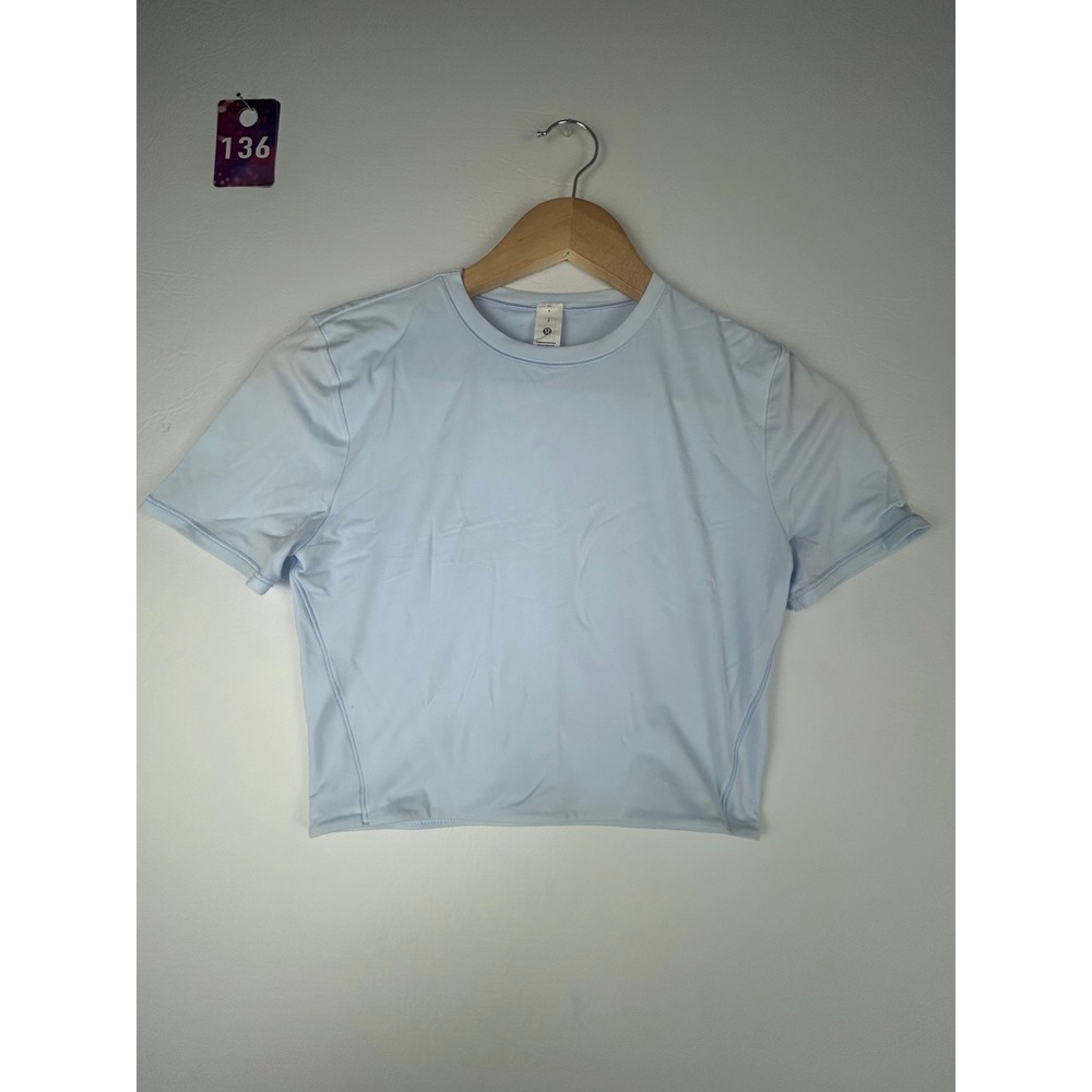 Lululemon Womens Fitted Crop Top Small Sky Blue Short Sleeve Athletic Shirt - Picture 2 of 6
